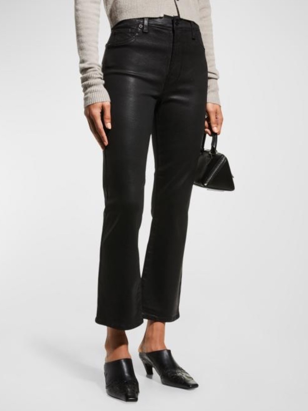 7 For All Mankind HW Slim Kick Coated Black Jeans Sz 24 High Rise $248 NWOT